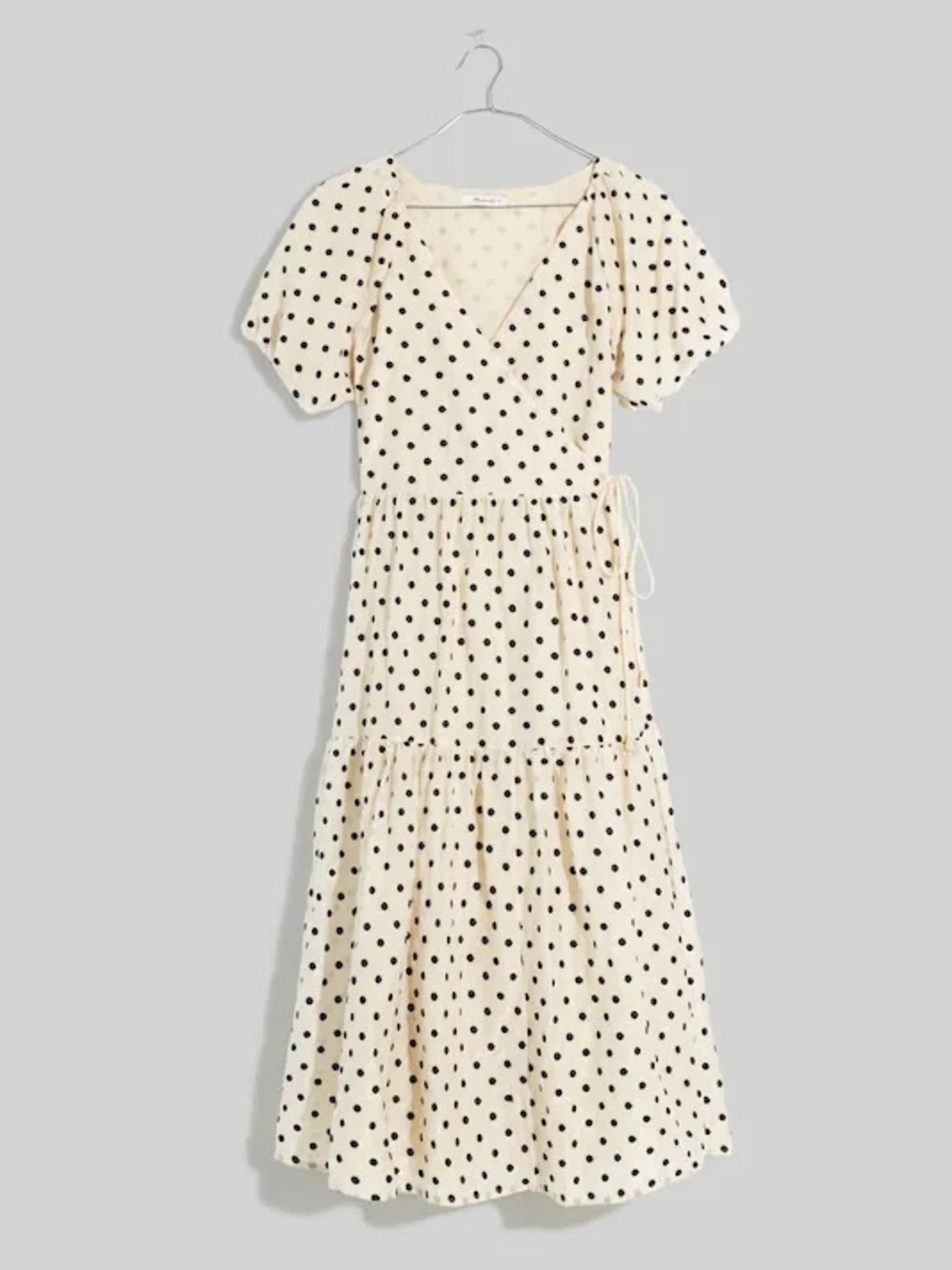 NWT Madewell
Tiered Puff-Sleeve Midi Wrap Dress in Dot